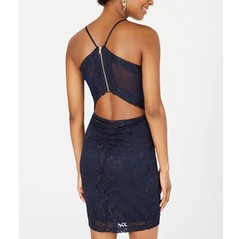 Emerald Sundae Junior L Navy Blue Spaghetti Strap Lace Back Mini Dress NWT BA37