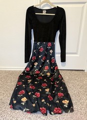 Vintage Knapp Studio California Velvet Floral Maxi Dress Long Sleeve Tie Back Si