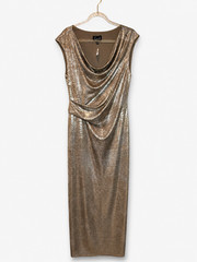 Connected Silver Metallic Draped Maxi Dress Sleeveless Cowl Neck Evening Formal
