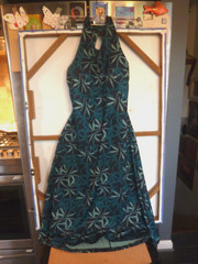 PRANA BLUE LEAF PRINT KEYHOLE BACK A-LINE DRESS WOMENS SZ. S NWOT