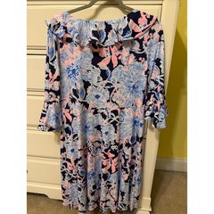 Lilly Pulitzer Stirling Dress Navy Amore Please Size Large Ruffles Blue Pink NEW