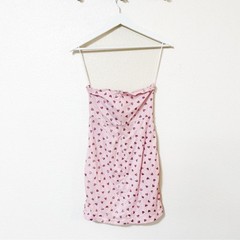 Superdown Fifi Mesh Mini Ruched Glitter Heart Print Dress Pink Strapless L NEW