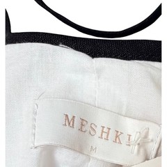 MESHKI Maxi Dress M White Black Piping Open Back Tie Scallop Linen Minimalist