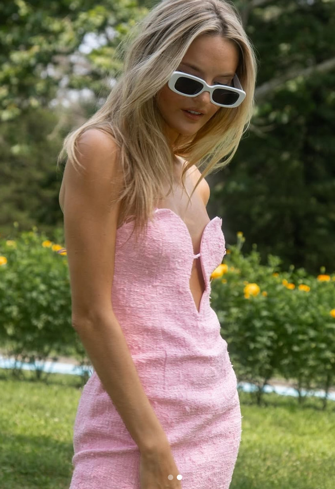 Bardot Pink Tweed Eleni Boucle Mini Dress NWT $139, Size XL