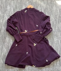 Moroccan Boho Cottagecore 100% Linen Purple/Burgundy Dress With Belt
