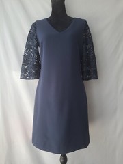 Women&rsquo;s CAMILYN BETH Navy Blue Lase Flowers 3/4 Sleeves Dress Sz 2