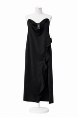 LULUS Black Strapless Cowl Neck Midi Dress Ruffle Slit Elegant Womens-Medium