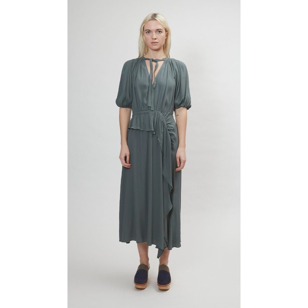 Ulla Johnson Peat Green Tiered Ruffle Leah Midi Dress Size 00