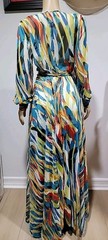 Spyzone Exchange Retro Style Sz S Chiffon Long Slit sleeve Multicolor Dress #CC