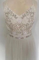 French Connection Long White Floral Embellishment Boho Summer Maxi Dress UK 12