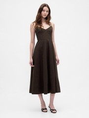 Gap Linen Blend Seamed Corset Brown Midi Dress Size S NWT RT$128