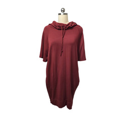 prAna Hoodie Dress Womens Medium Red Short Sleeve Lenzing Modal Pockets Tunic