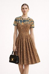 Celine Vintage Silk Dress Floral Baroque Pleated Belted XS S Luxury