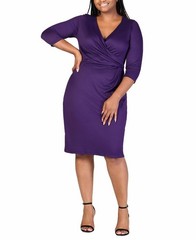 24seven Comfort Apparel Wrap Dress Purple 3/4 length sleeves Plus Size 3X $60