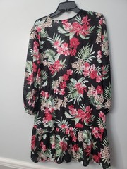 Tommy Bahama Lily Cat Open Front Tunic XL Black Floral V-Neck Tie Front