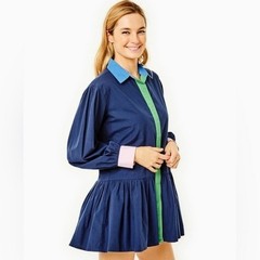 Addison BAY LANE Shirt DRESS MINI NEW$178 Dropwaist Blue Pink Green Preppy Large