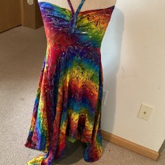 NWOT Women’s Batik Bright Tie Dye Strapless Dress With Halter Tie Hippie Fest