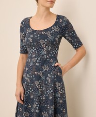 PACT x Organic Fit & Flare Signature Scoop Dress, Mountain Meadow Midnight Blue