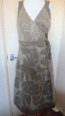 Fat Face Green Linen Blend Sleeveless Wrap Dress Size UK 10 Leaf Print