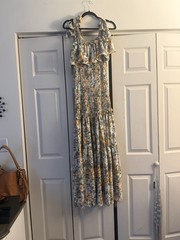 AKIRA Women’s Multicolor Floral Smocked Ruffle Square Neck Maxi Dress Long S