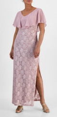 Connected Lace Gown 16 Sequined Chiffon Overlay Side Slit Mauve Pink NWT $109