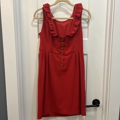 Camilyn Beth Go Go Dress Red Ruffle Collar Open Back Buttons Women’s 8 Made USA