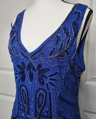 Babeyond Sequin Gatsby Art Deco Dress Size Large Blue Sequin Fringe Beaded