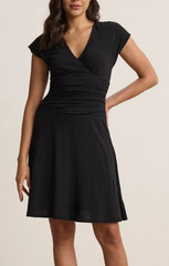 Old Navy Woman&rsquo;s XS 100% Cotton Jersey Black V-Neck Knee Length Fit Flare Dress