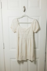 Altar&rsquo;d State Ivory Mini Dress Size M Puff Sleeve Lightweight Fabric Eyelet