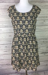 Blu Pepper Women’s Black Beige Paisley Cap Sleeve Lined Fit & Flare Dress Size L