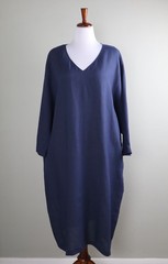 MARINA RINALDI $695 Solid Navy Linen V-Neck Tunic Dress Size 31 US 22