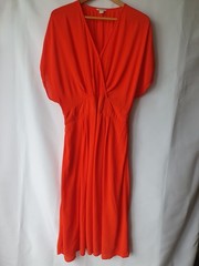 Monsoon Red Orange Wrap Style Midi Short Sleeve Dress Size 16