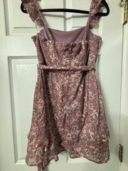 Forever 21 Pink Floral Mini Dress Square Neck Ruffle Strappy Zip Lined Size M