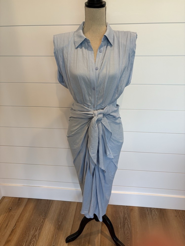 NWT Do+Be Light Blue Button Down Wrap Front Sleeveless Shirt Dress Size Medium
