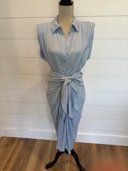 NWT Do+Be Light Blue Button Down Wrap Front Sleeveless Shirt Dress Size Medium