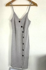 Caution To The Wind striped Knit Short Halter V-Neck Dress Buttons Soft Adorable