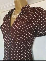 Vintage 1940s 1950s Style brown polka-dot party shirtwaist party dress Size 10