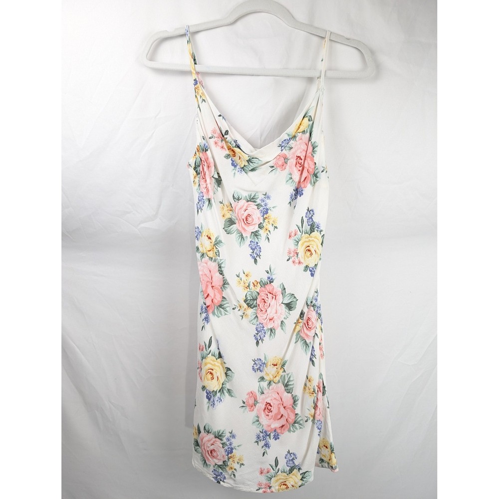 Y2K Forever 21 Floral Cowl Neck Mini Slip Dress Sz S White Romantic Fairy Dainty
