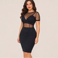Mesh Absorbing Polka Dot Sculpting Fit Open Back Sheer Bandeau Bandage Dress