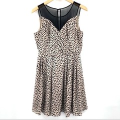 BCBGeneration Dress Size 6 Chai Combo Polka Dot Dots Mesh Mini Black & Creme