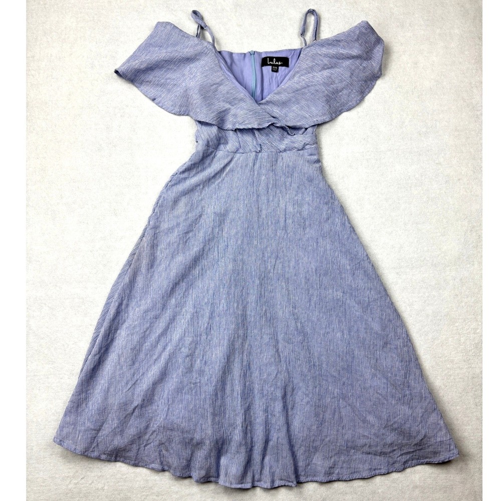 Lulus Blue Striped Cold Shoulder Ruffle Midi Dress JD7498 XXS Periwinkle White