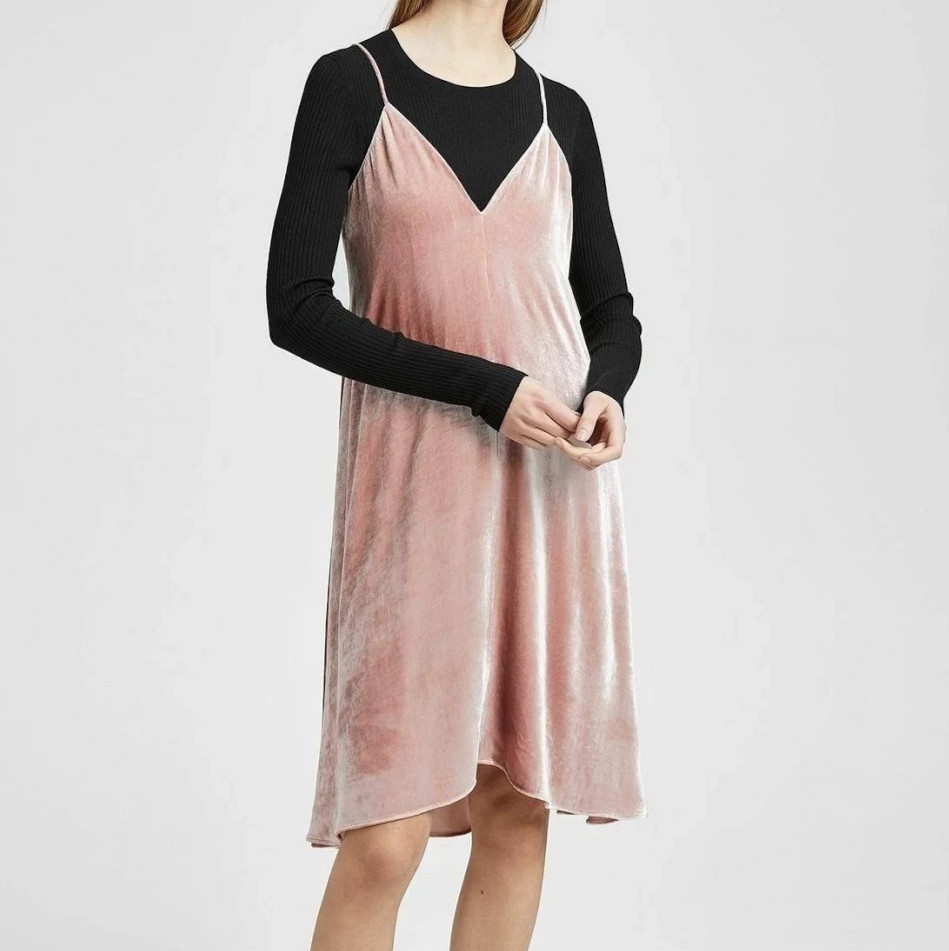 NWT Theory Sz 6 Velvet Dress Ballet Pink Crinkle Spaghetti Strap Silk Y2K Style
