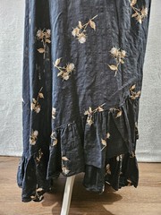 BP Maxi Dress Womens XXS Black Floral Sleeveless Ruffle Tie Front Waist Hi-Lo