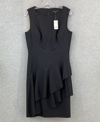 BANANA REPUBLIC Sleeveless Wool Dress Womens 8 Black Ruffles Lined Stretch