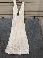Solid Deep V Neck Low Back High Waist Full Dress