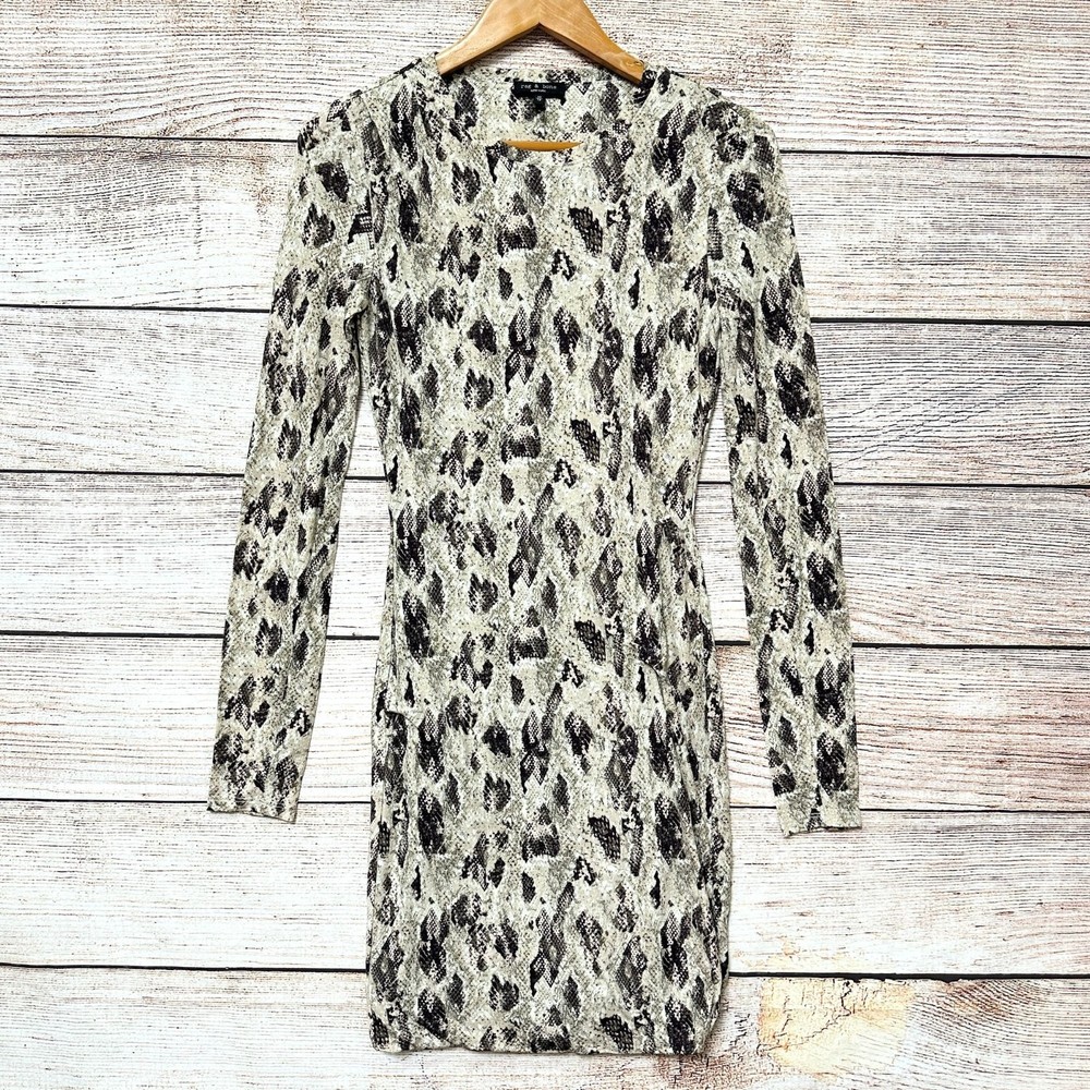 Rag & Bone Snake Print Bodycon Mini Dress Womens Long Sleeve Beige XS