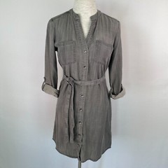 Banana Republic Lyocell Denim Shirt Dress Gray Womens 0 Belted Utility NEW