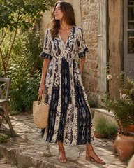 NWT Figueroa & Flower Women&rsquo;s Paisley Ikat Print Midi Dress Size PL