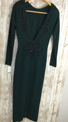 NEW VTG Andrea Jovine Dark Green Sweater Dress 100% Wool Jeweled Low Back XS WOW