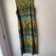 90s Kathie Lee Collection Sleeveless Floral Dress M Green Blue Ombre Vintage